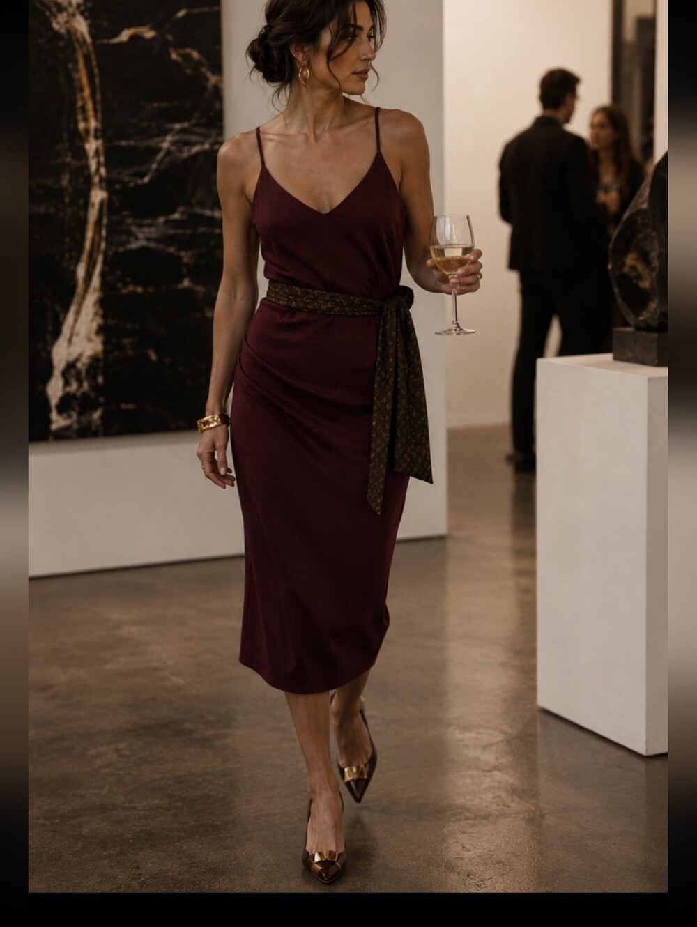 Premier Amour Burgundy Cocktail Slip Dress 14 Straps Elegant V-Neck Ruched Zip